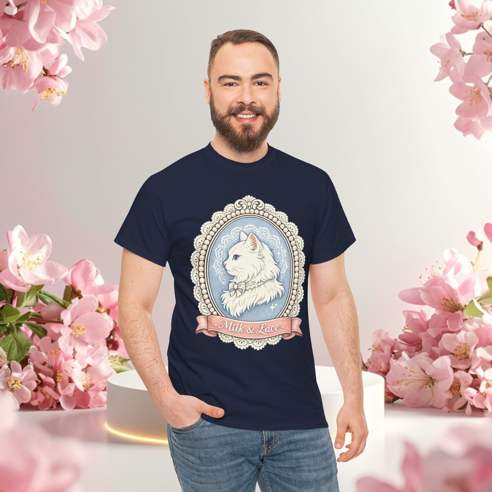 Cute Girly Cat T-Shirt — Soft Pastel Cat Graphic Tee for Cat Lovers