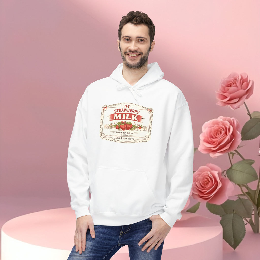 Strawberry Milk Label Hoodie — Vintage Farmhouse Graphic Sweatshirt