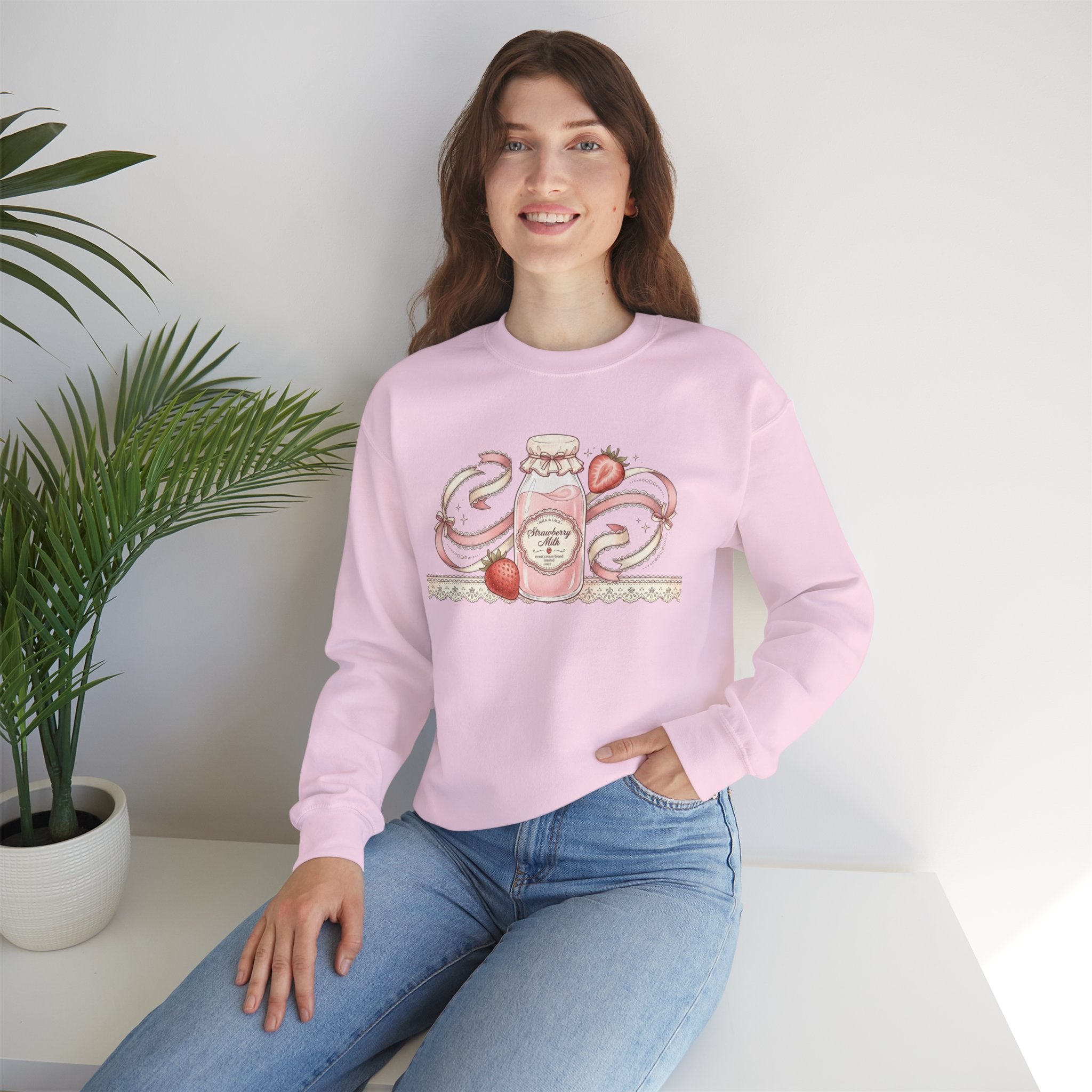 Strawberry Cream Crewneck Sweatshirt — Delicate Pastel Berry Design