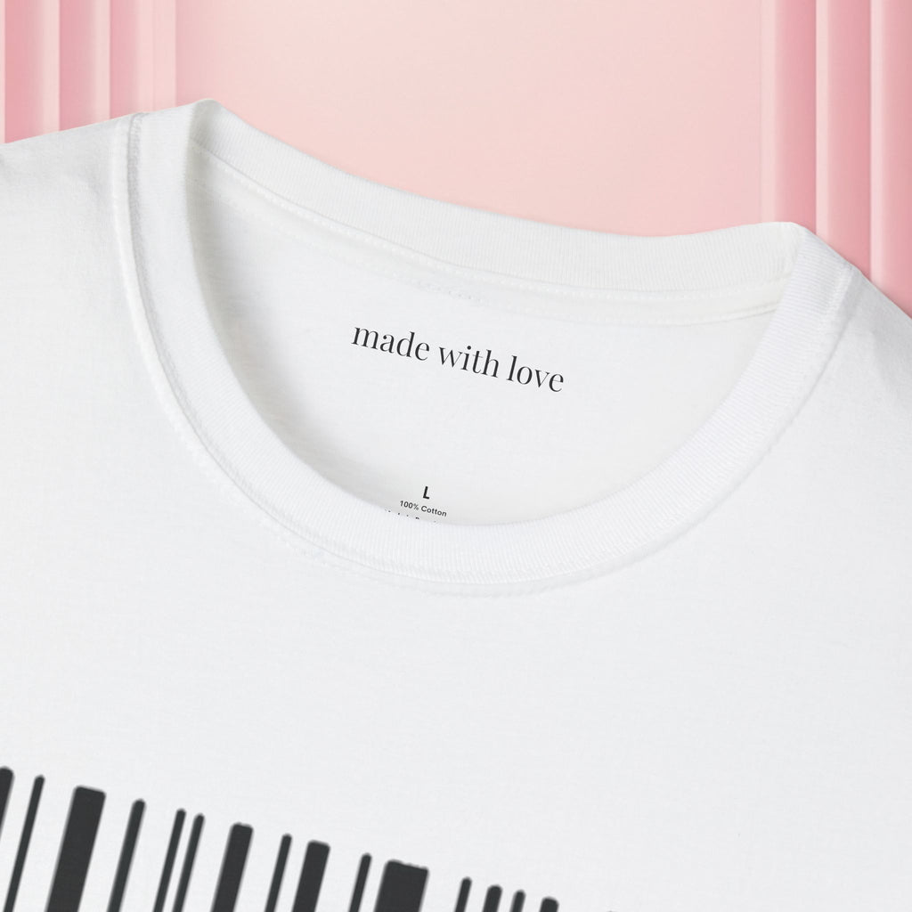 Milk & Lace Barcode Tee — “Delicate, Not Harmless.” Graphic T-Shirt