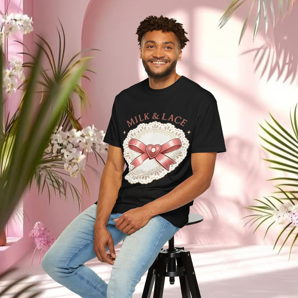 Milk & Lace Graphic T-Shirt — 'Soft Things Only' Romantic Bow Tee
